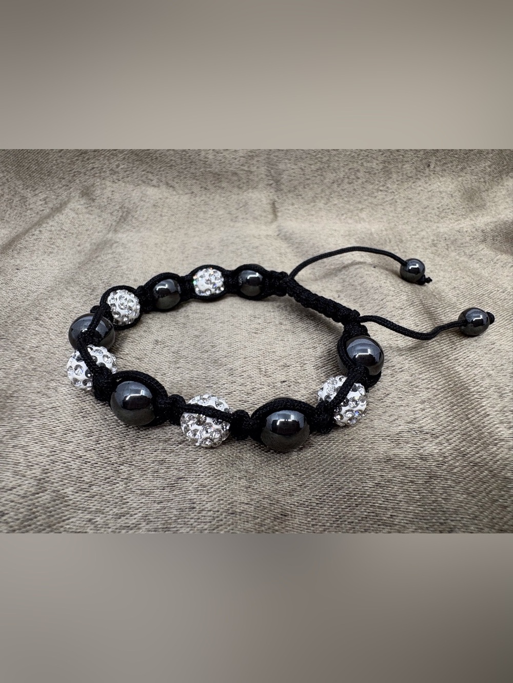 Black Hematite & Crystal Bead Adjustable Bracelet
